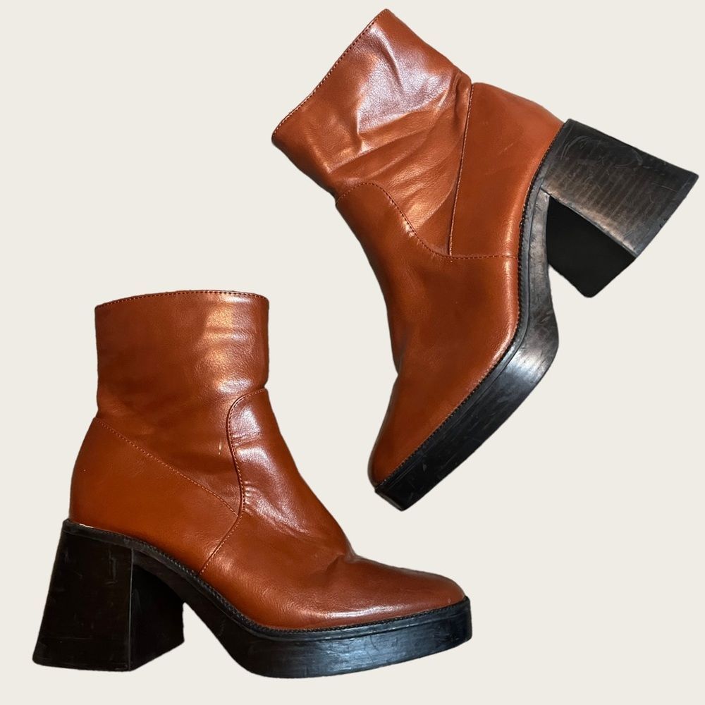 ASOS Raid Lexus Chunky Mid Ankle Heeled Boot in Brown Size US 7.5 UK 5